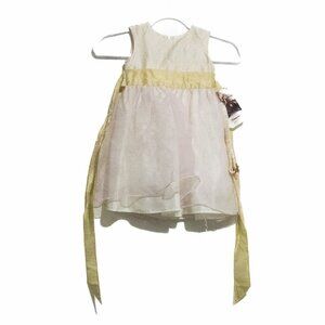 Dimples Girls White Silk Tank Dress Yellow Tie Waist Zip Crew Sleeveless 18M NWT